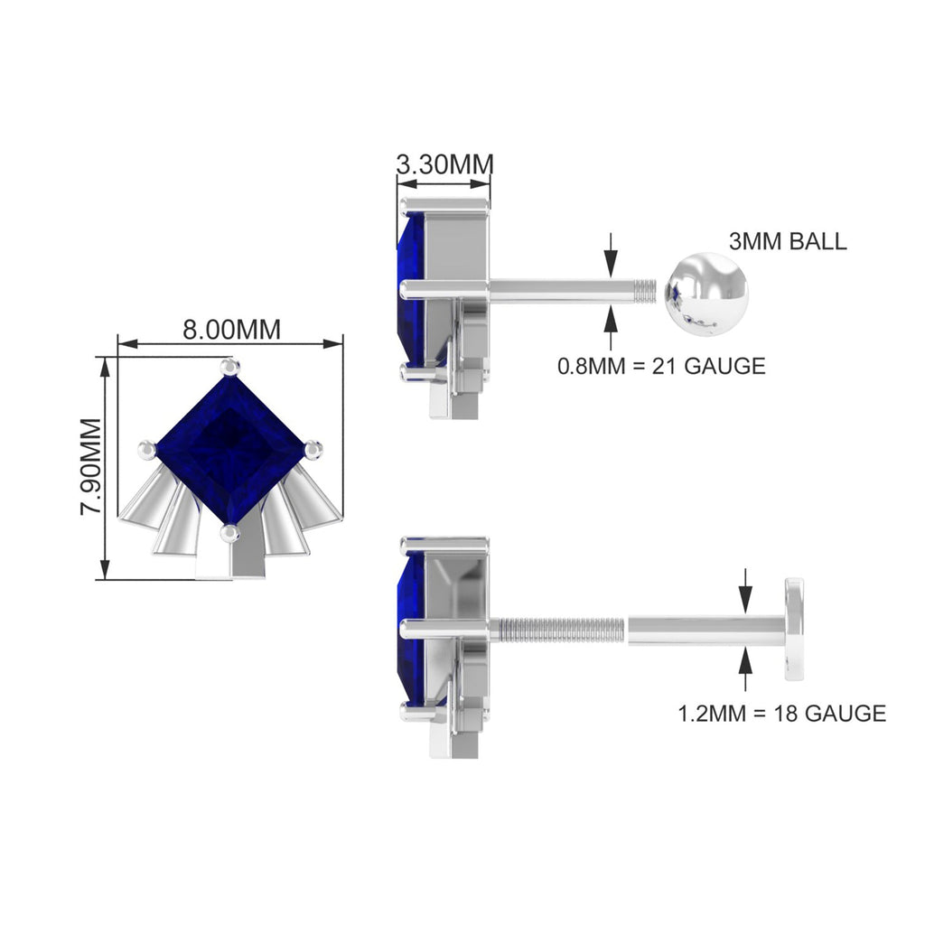 Real Blue Sapphire Solitaire Cartilage Earring