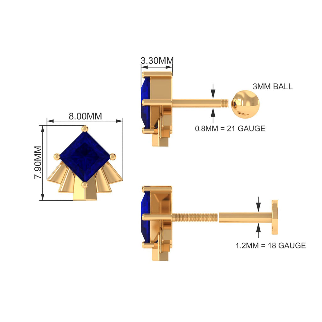 Real Blue Sapphire Solitaire Cartilage Earring