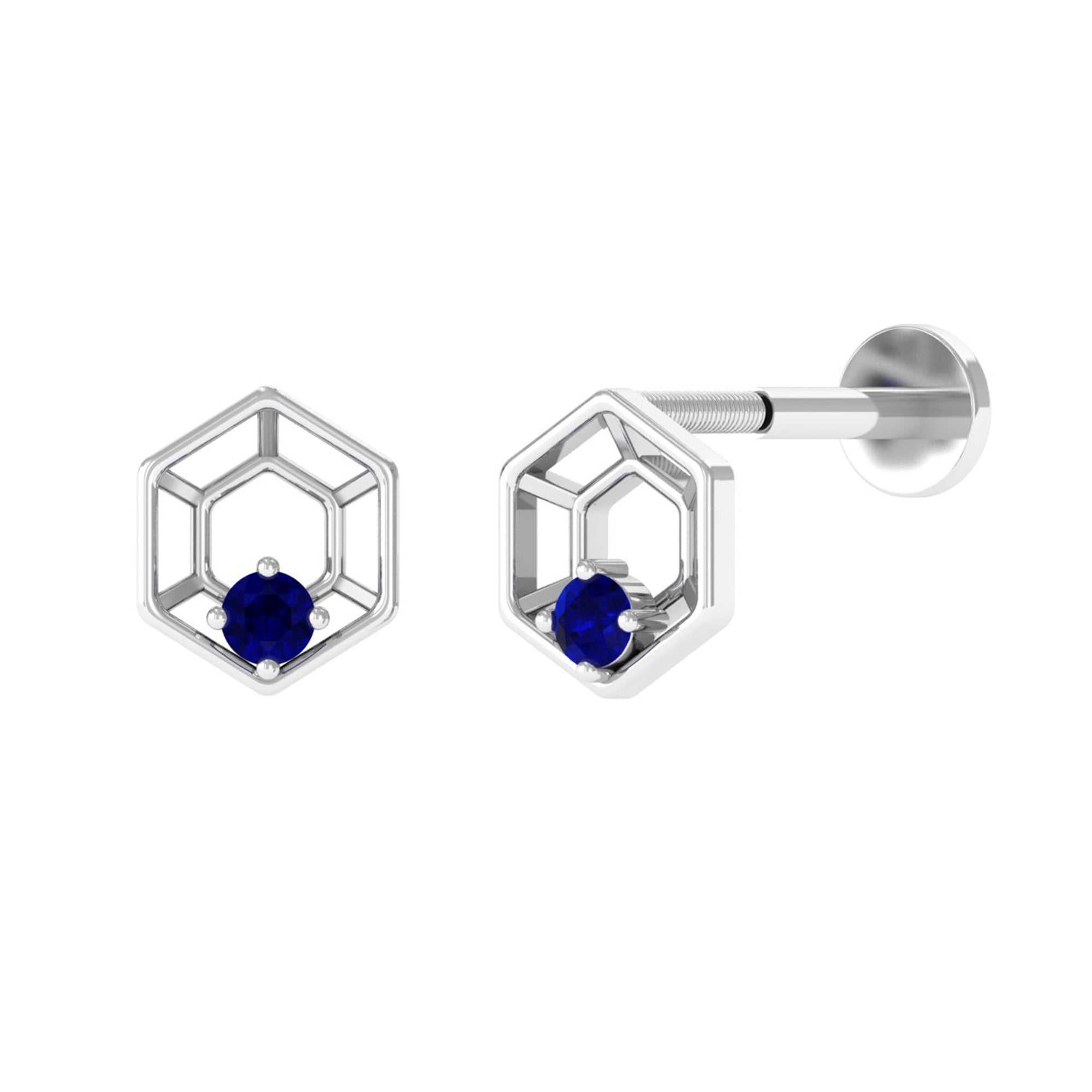 Real Blue Sapphire Geometric Earring for Conch Piercing