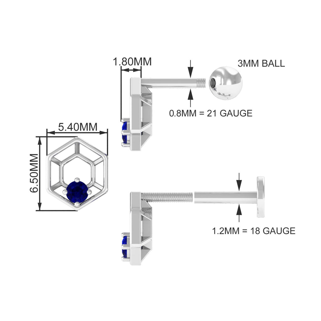 Real Blue Sapphire Geometric Earring for Conch Piercing