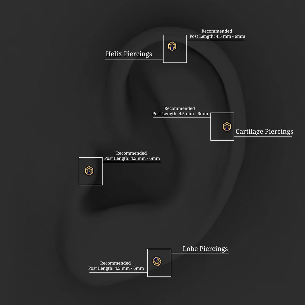 Real Blue Sapphire Geometric Earring for Conch Piercing