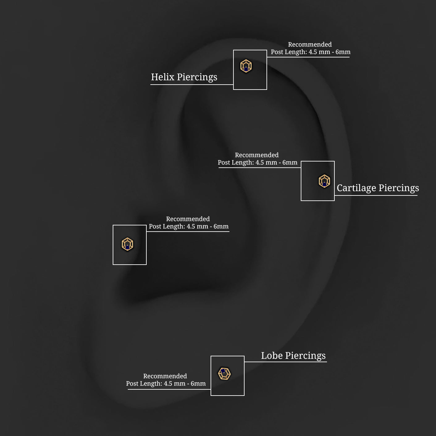 Real Blue Sapphire Geometric Earring for Conch Piercing