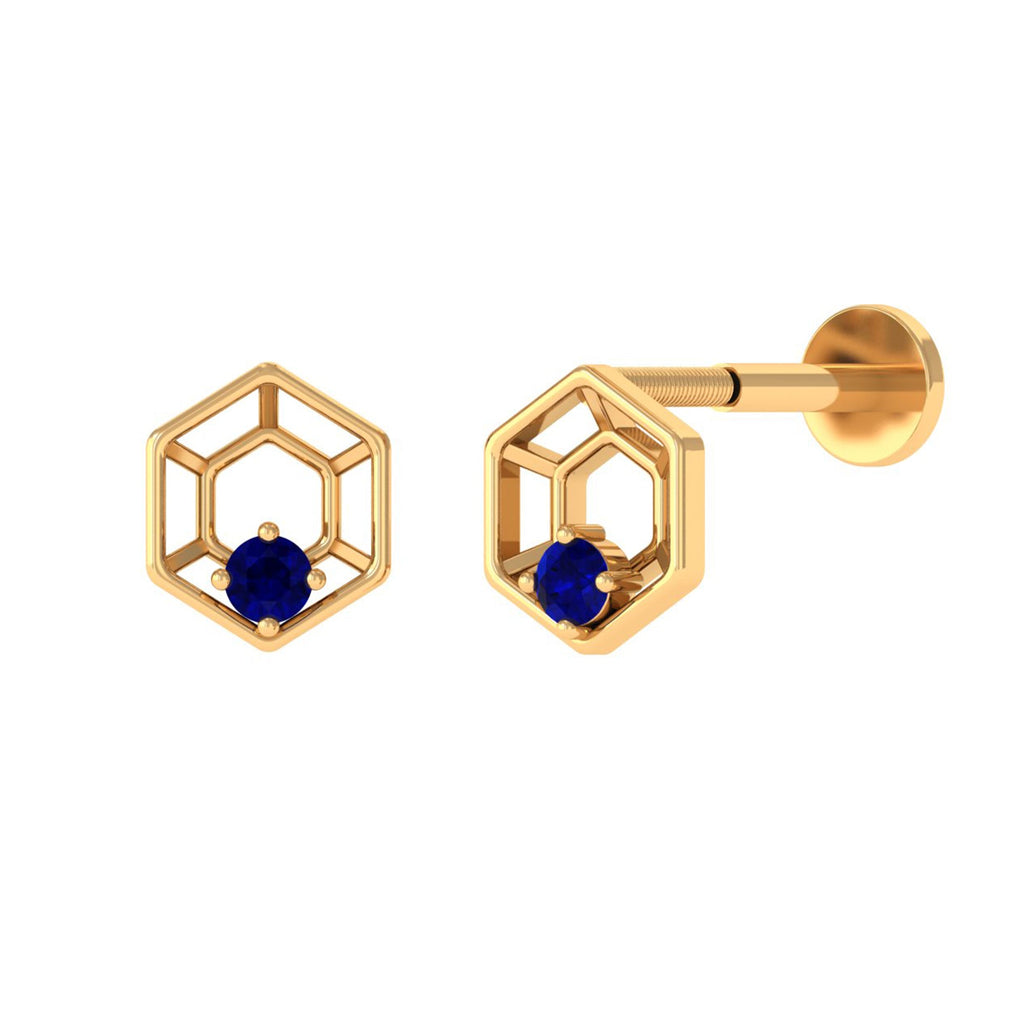 Real Blue Sapphire Geometric Earring for Conch Piercing