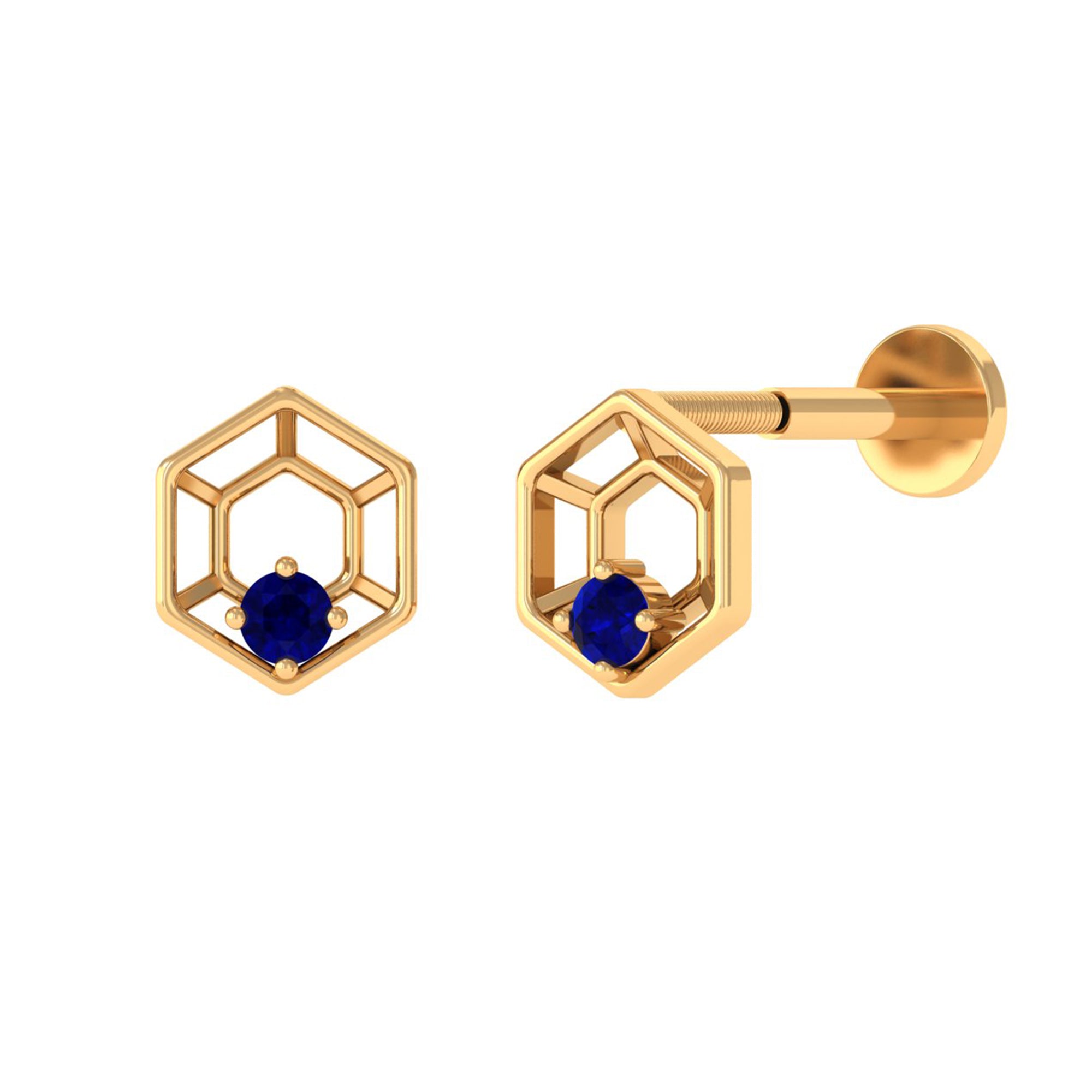 Real Blue Sapphire Geometric Earring for Conch Piercing