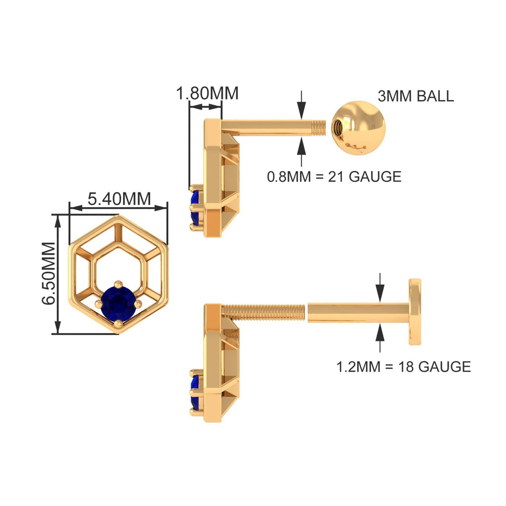 Real Blue Sapphire Geometric Earring for Conch Piercing