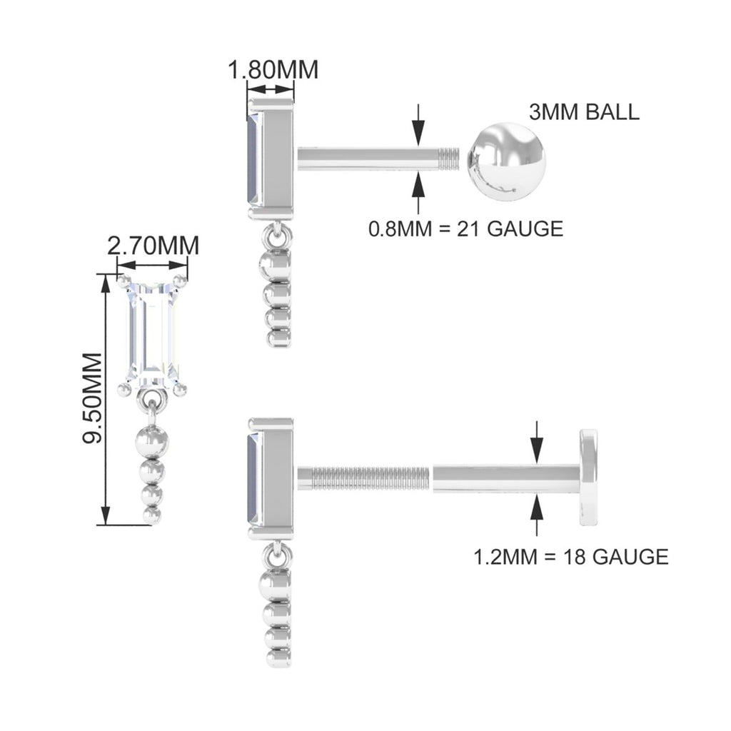 Baguette Diamond Cartilage Drop Earring