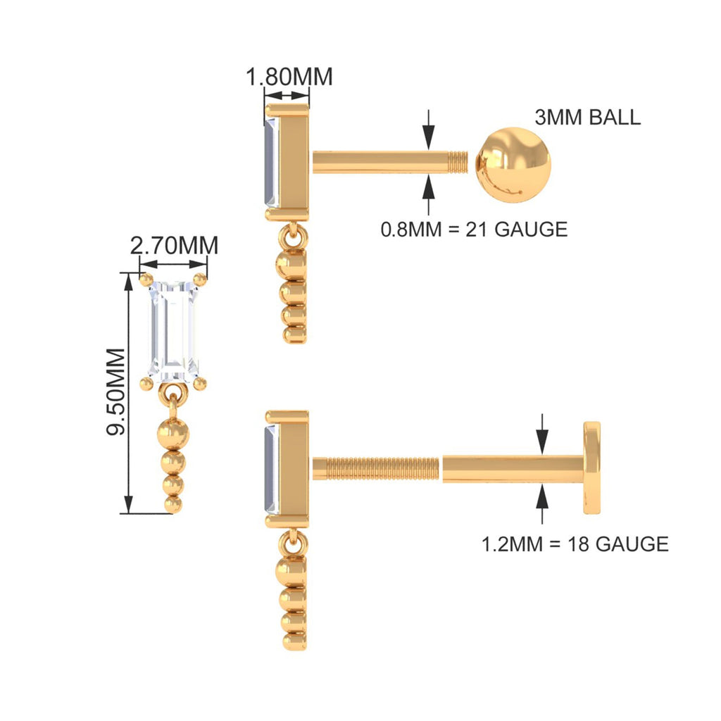 Baguette Diamond Cartilage Drop Earring
