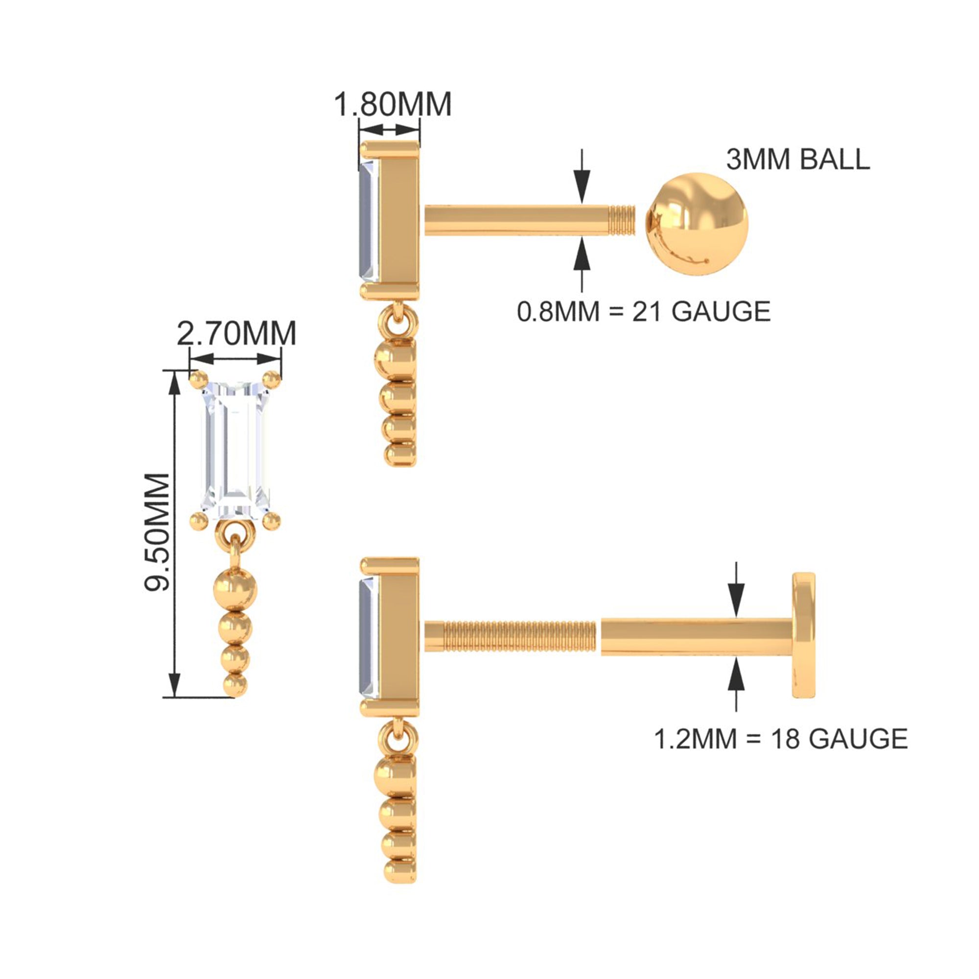 Baguette Diamond Cartilage Drop Earring