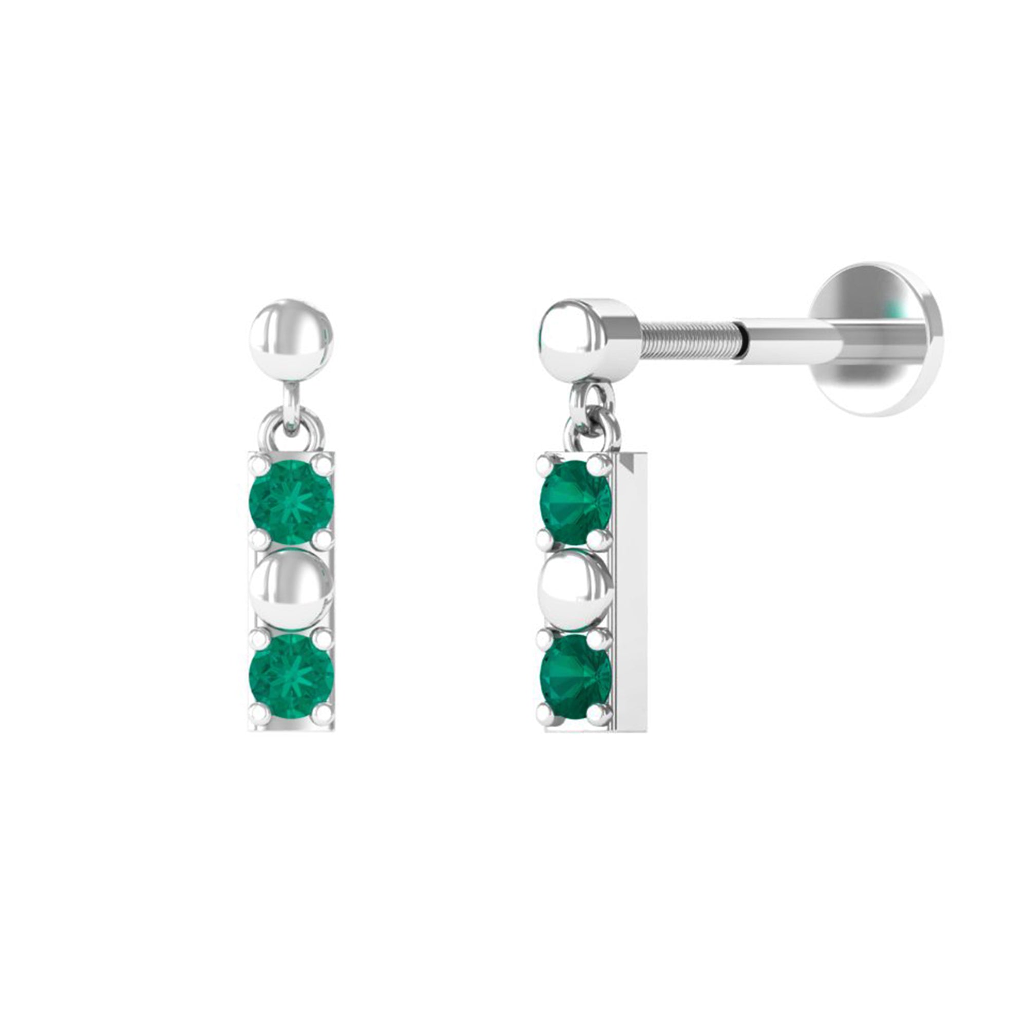 Simple Emerald Bar Drop Earring for Cartilage Piercing