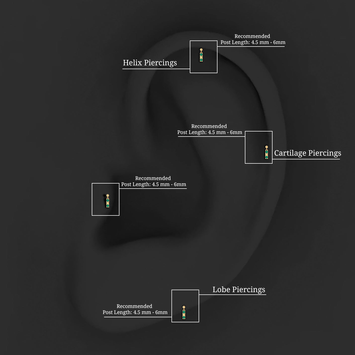 Simple Emerald Bar Drop Earring for Cartilage Piercing
