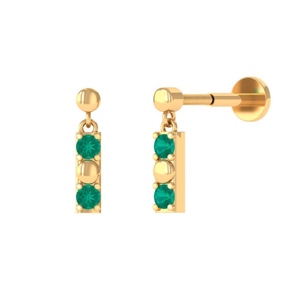 Simple Emerald Bar Drop Earring for Cartilage Piercing