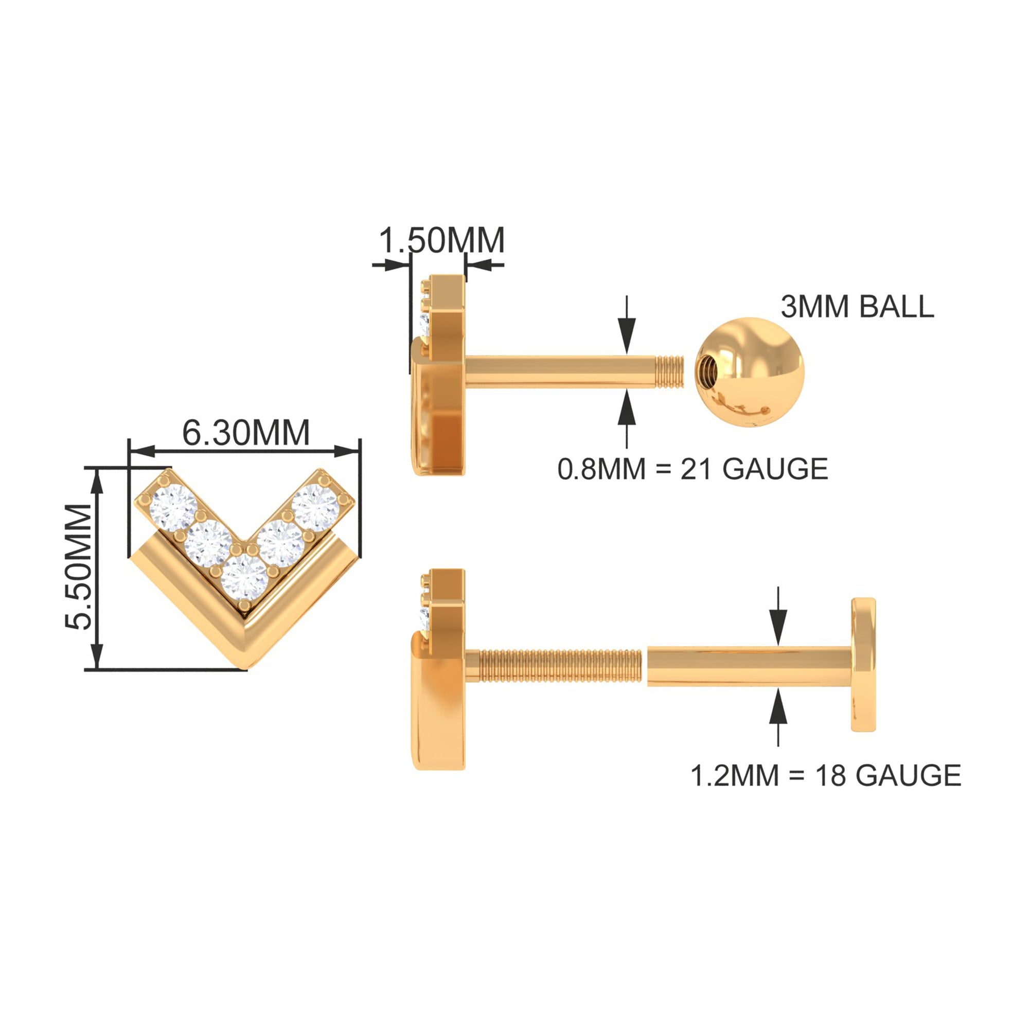 Diamond Arrow Earring for Conch Piercing