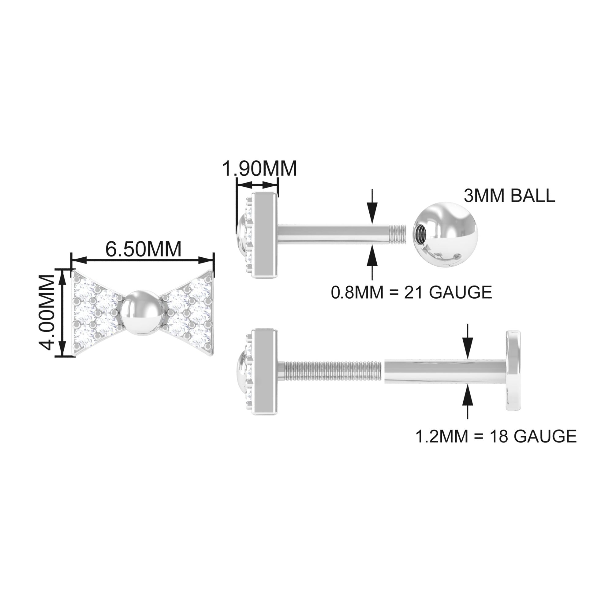 Diamond Bow Earring for Helix Piercing