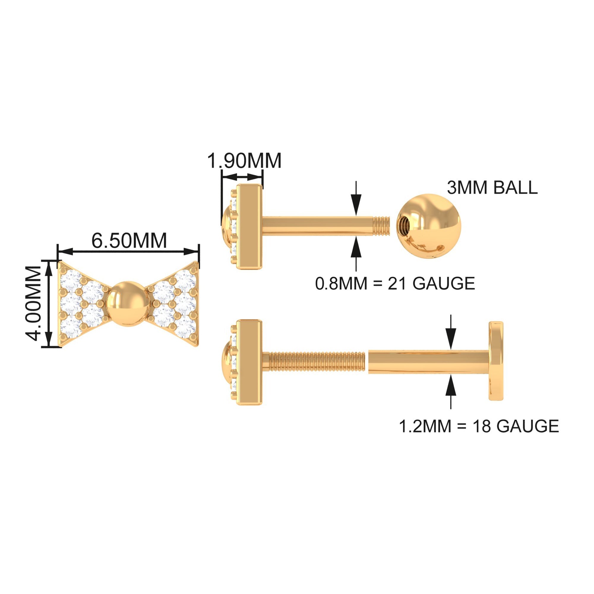 Diamond Bow Earring for Helix Piercing