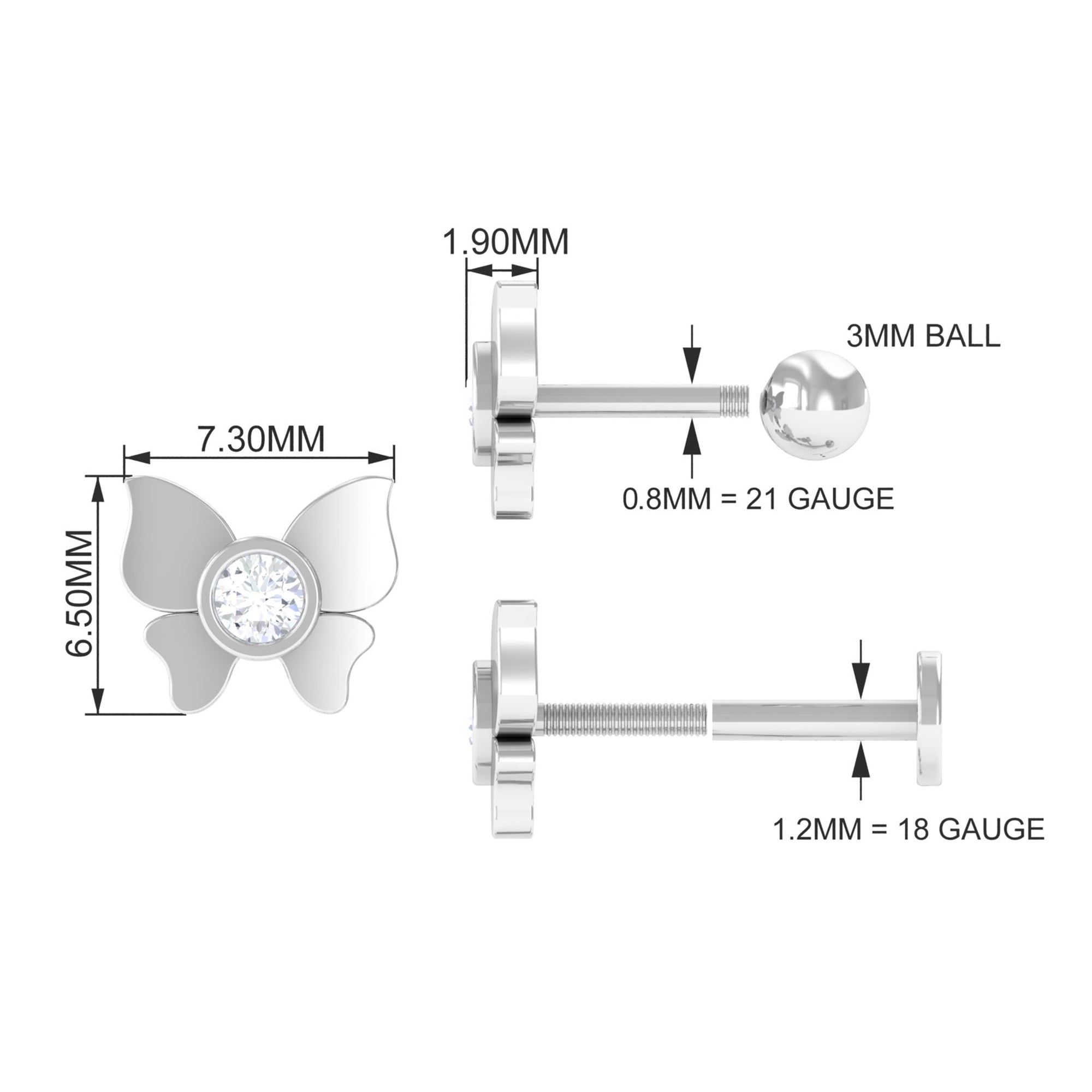 Diamond Butterfly Earring for Helix Piercing