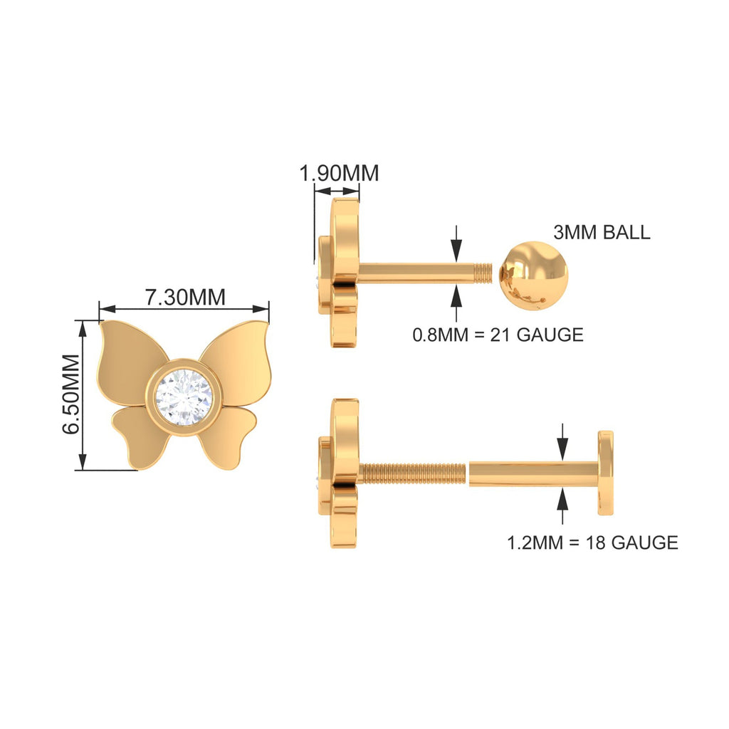 Diamond Butterfly Earring for Helix Piercing
