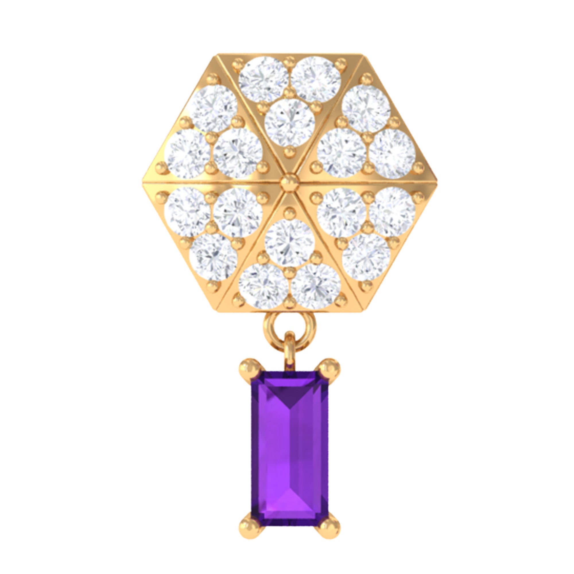 Baguette Amethyst Cartilage Drop Earring with Moissanite