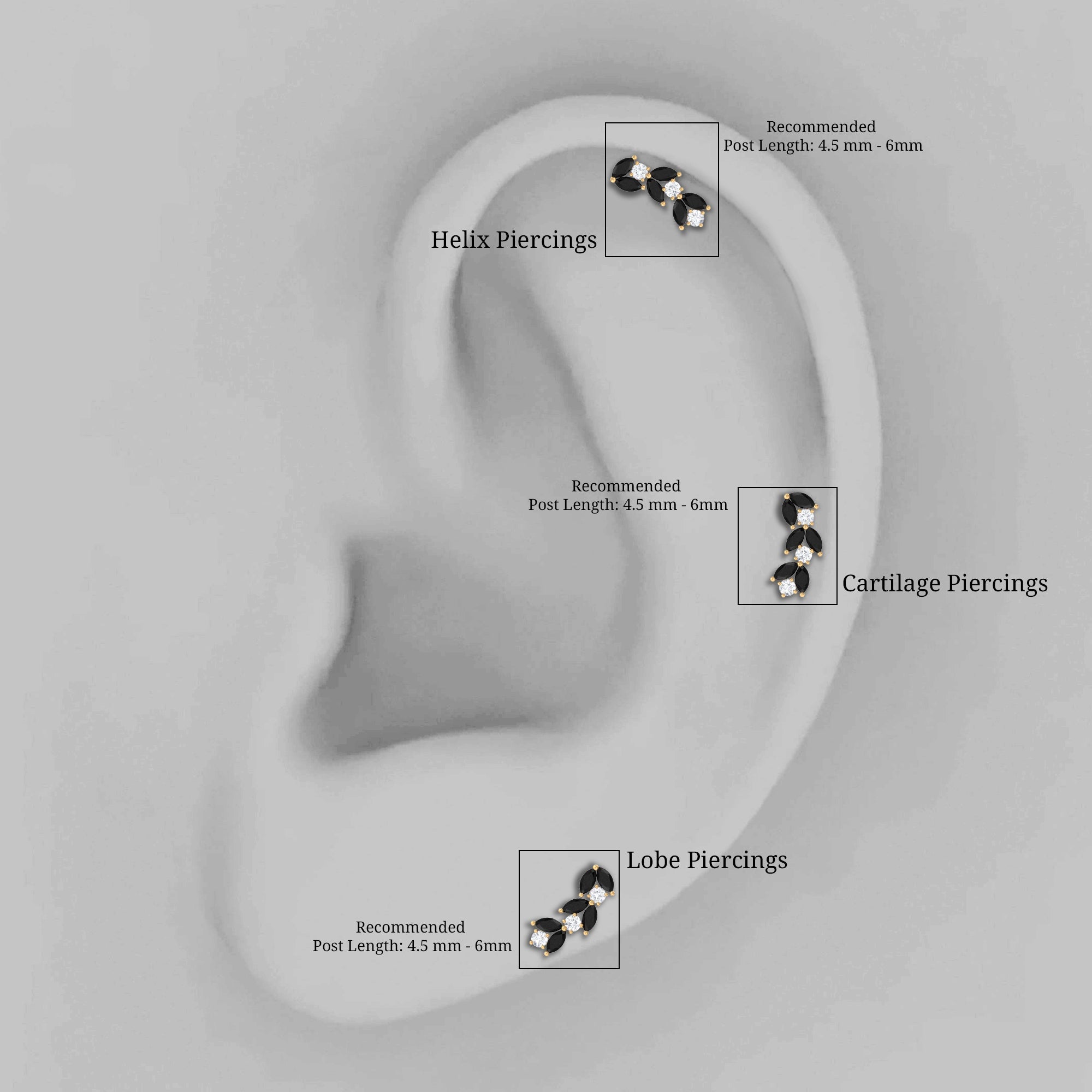 Marquise Black Onyx and Moissanite Leaf Ear Crawler Earring