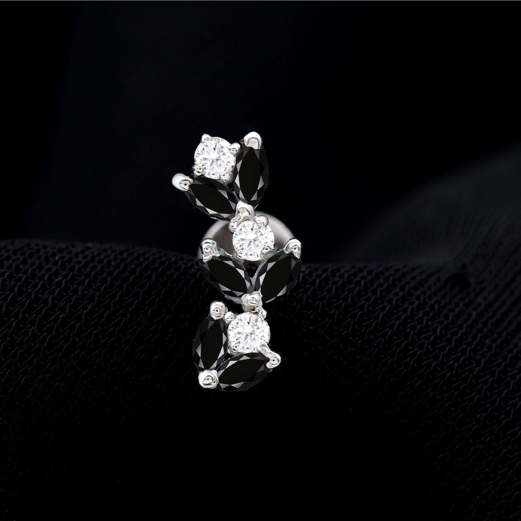 Marquise Black Onyx and Moissanite Leaf Ear Crawler Earring