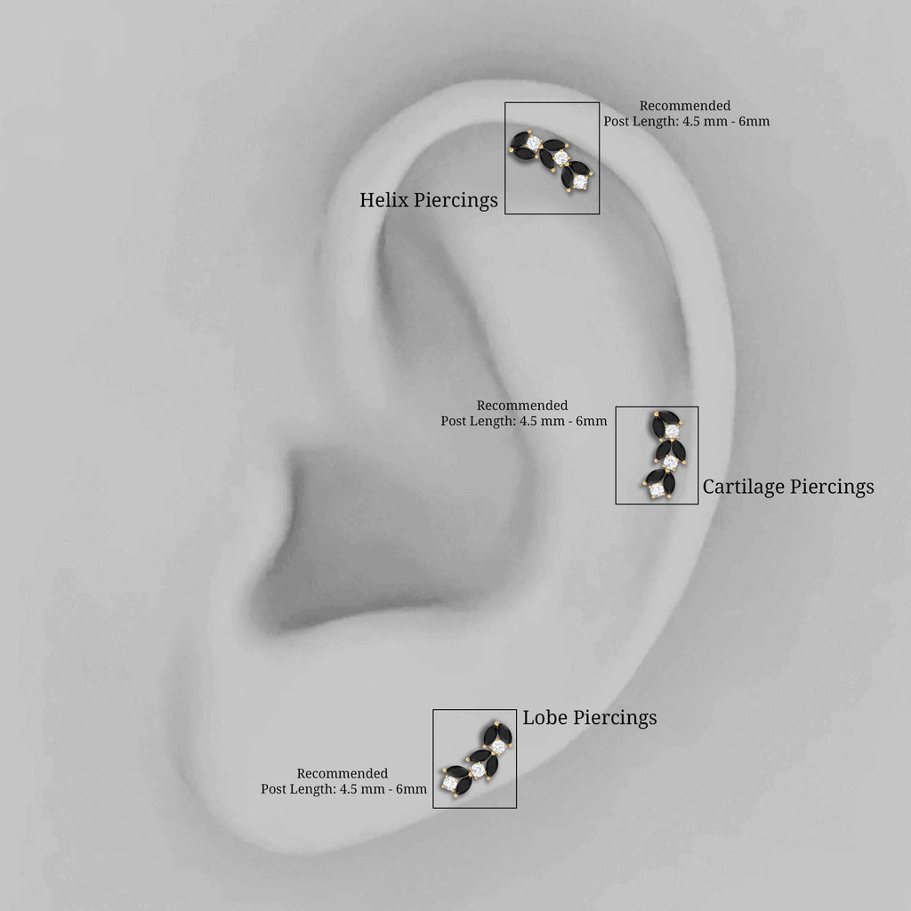 Marquise Black Onyx and Moissanite Leaf Ear Crawler Earring