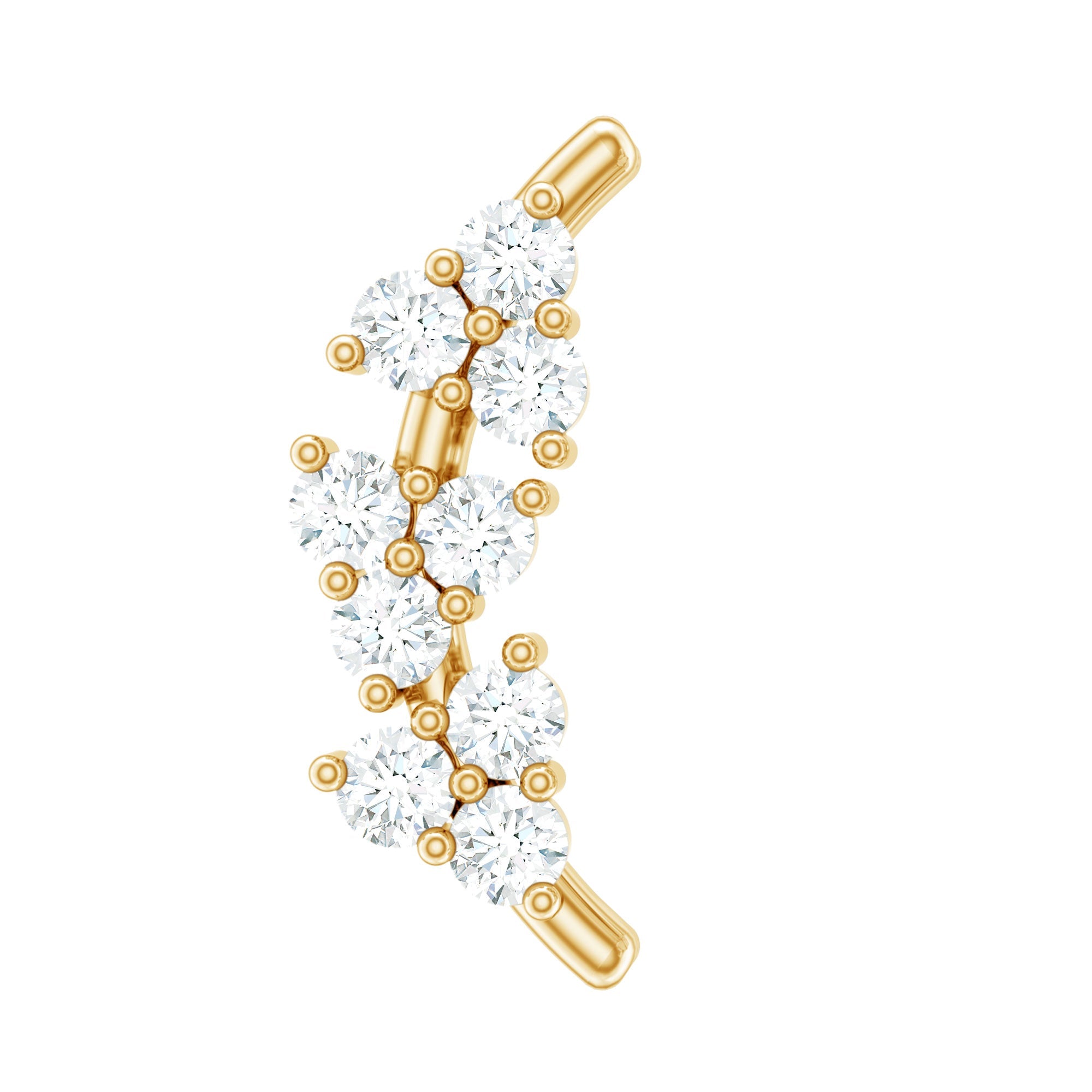 Round Diamond Cluster Curved Helix Earring in Gold