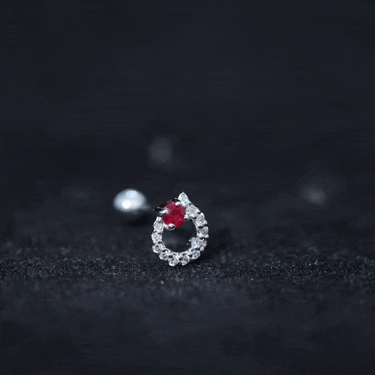 Round Ruby and Moissanite Unique Helix Earring