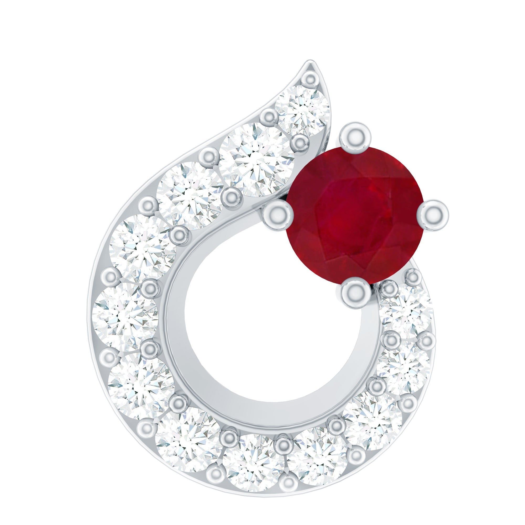 Round Ruby and Moissanite Unique Helix Earring