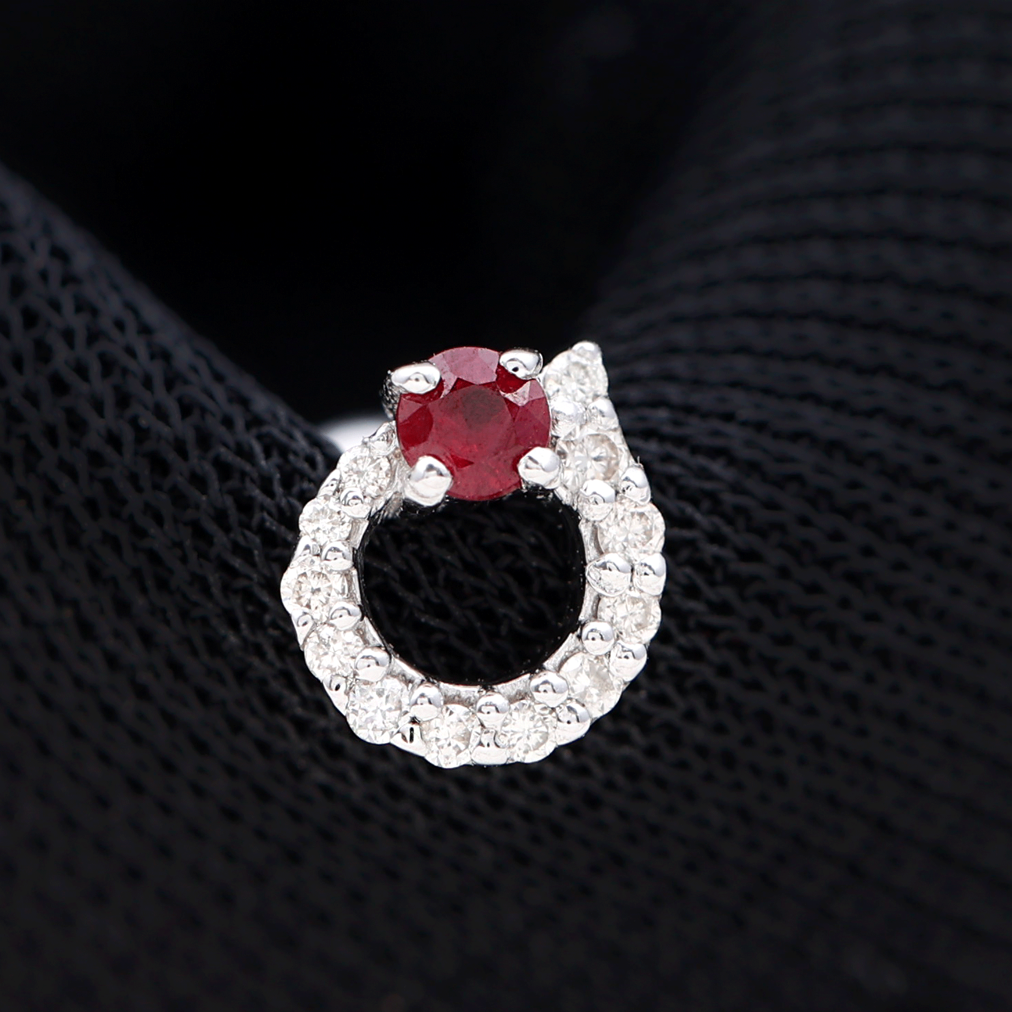 Round Ruby and Moissanite Unique Helix Earring