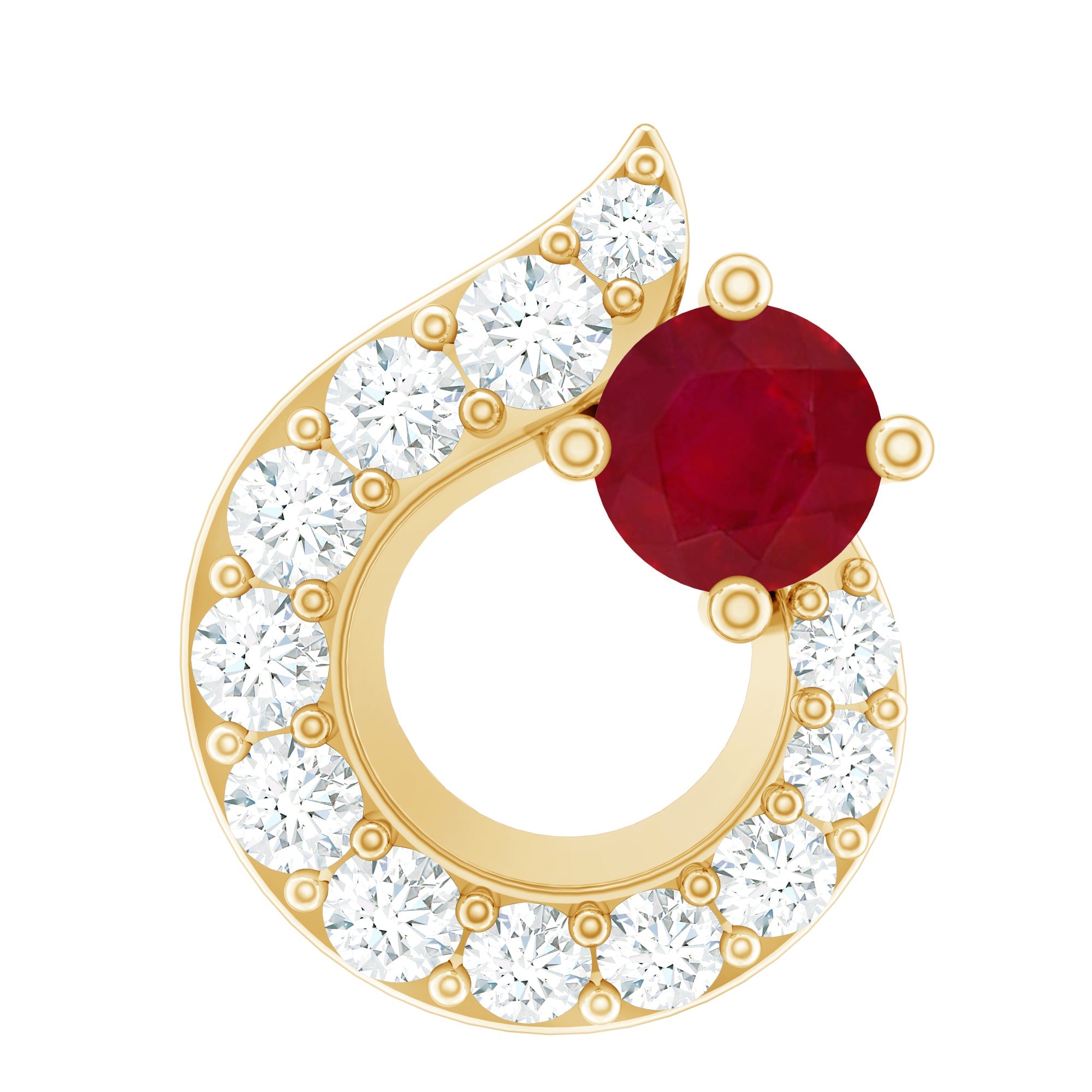 Round Ruby and Moissanite Unique Helix Earring