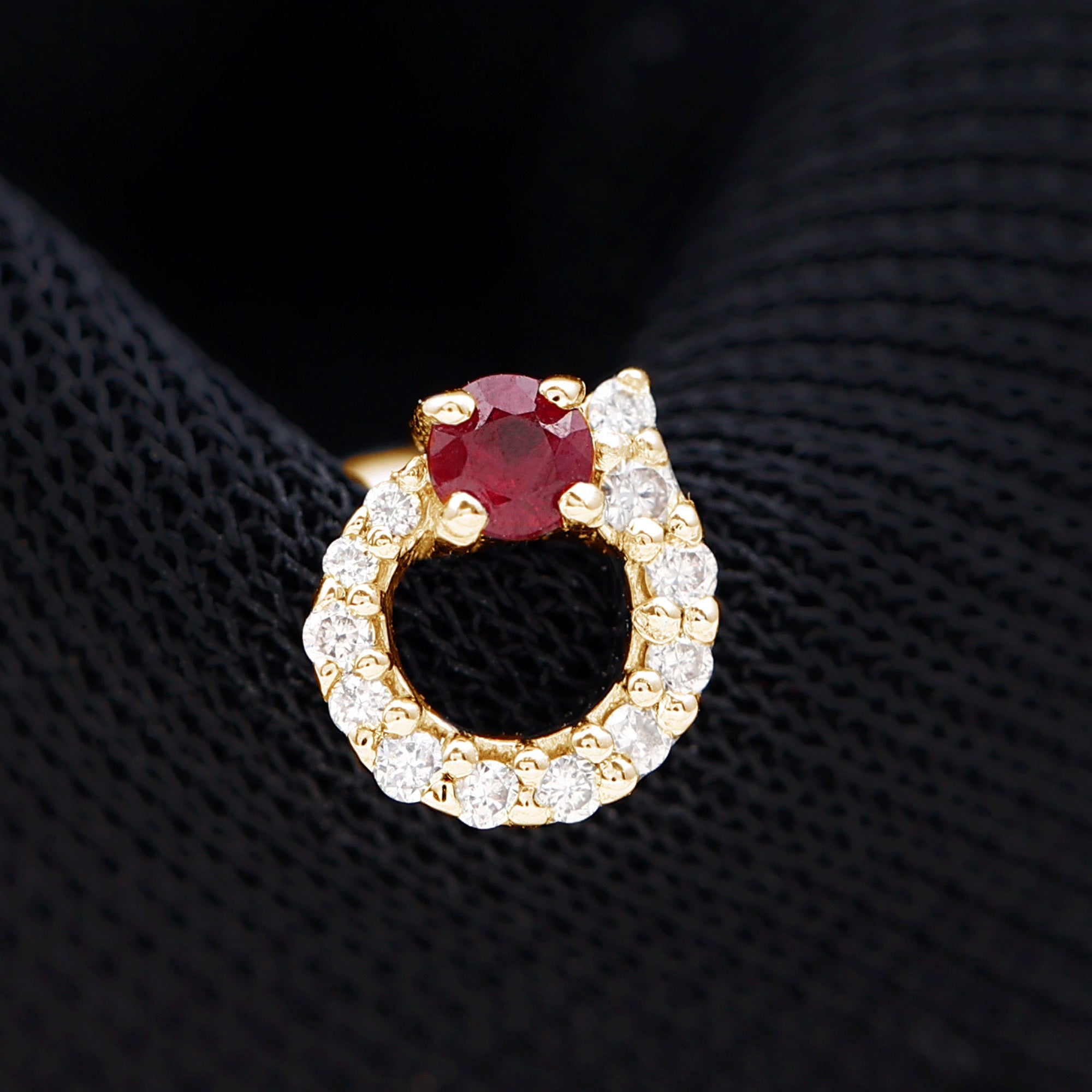 Round Ruby and Moissanite Unique Helix Earring