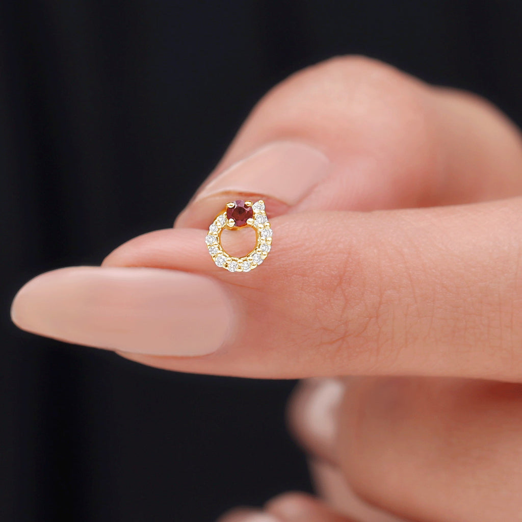 Round Ruby and Moissanite Unique Helix Earring