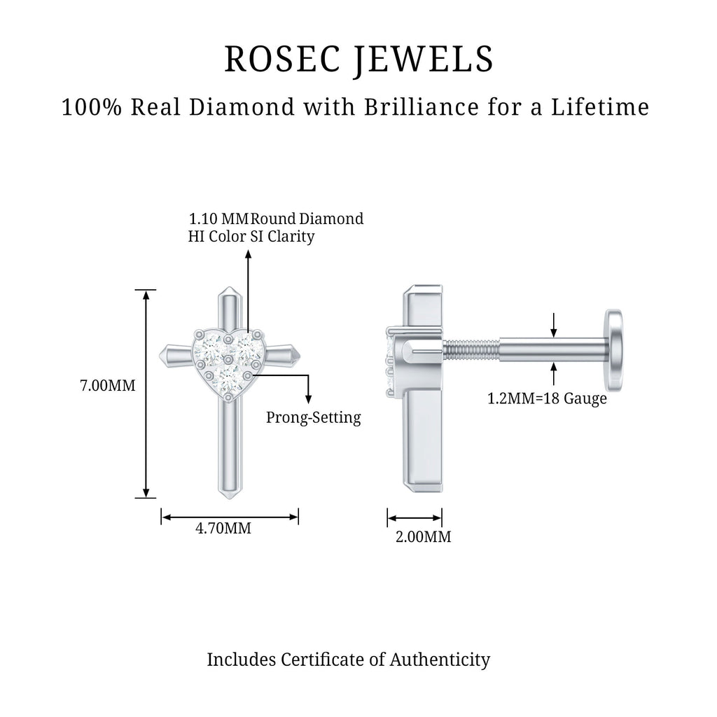 Round Natural Diamond Gold Cross Helix Earring