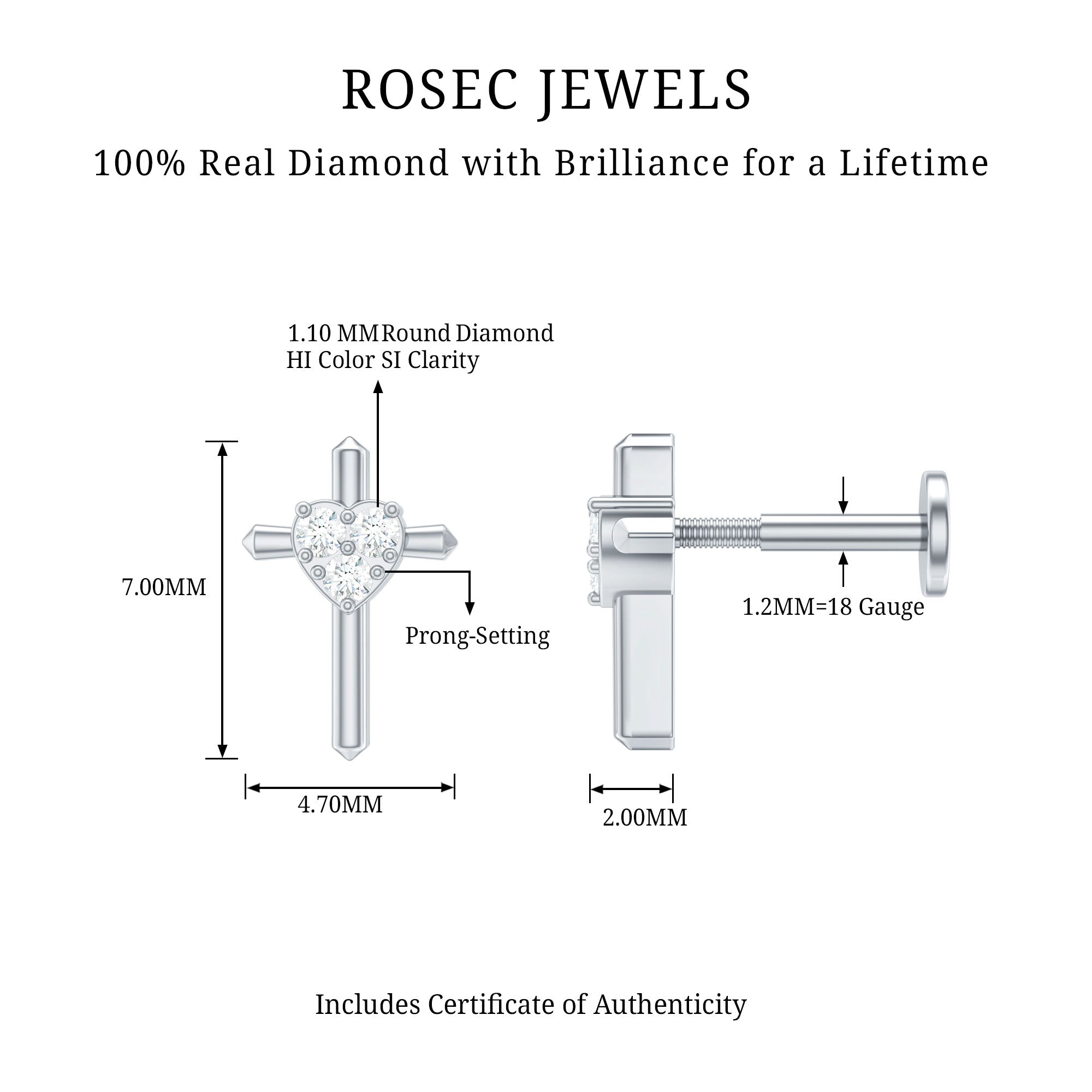 Round Natural Diamond Gold Cross Helix Earring