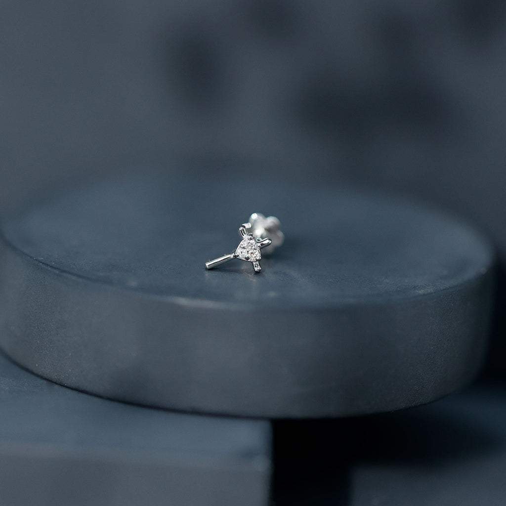 Round Natural Diamond Gold Cross Helix Earring