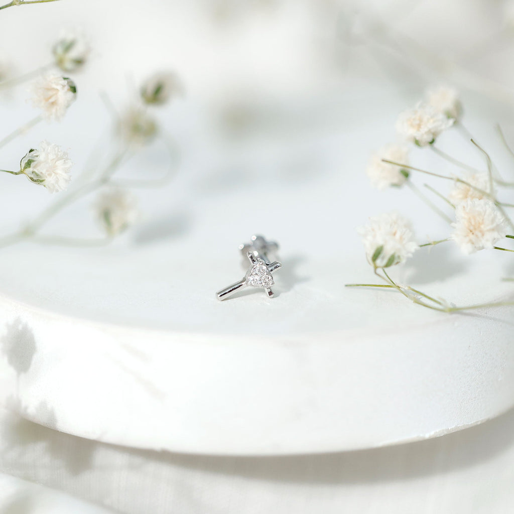 Round Natural Diamond Gold Cross Helix Earring