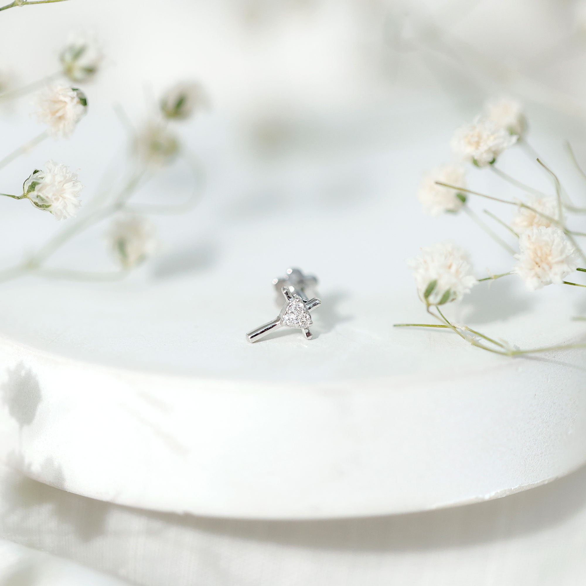 Round Natural Diamond Gold Cross Helix Earring