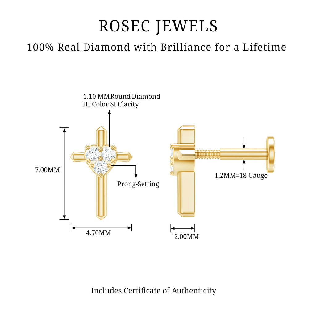 Round Natural Diamond Gold Cross Helix Earring