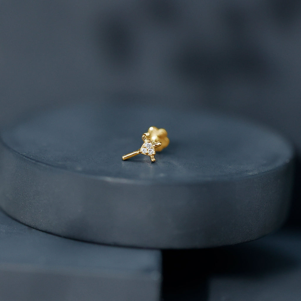 Round Natural Diamond Gold Cross Helix Earring