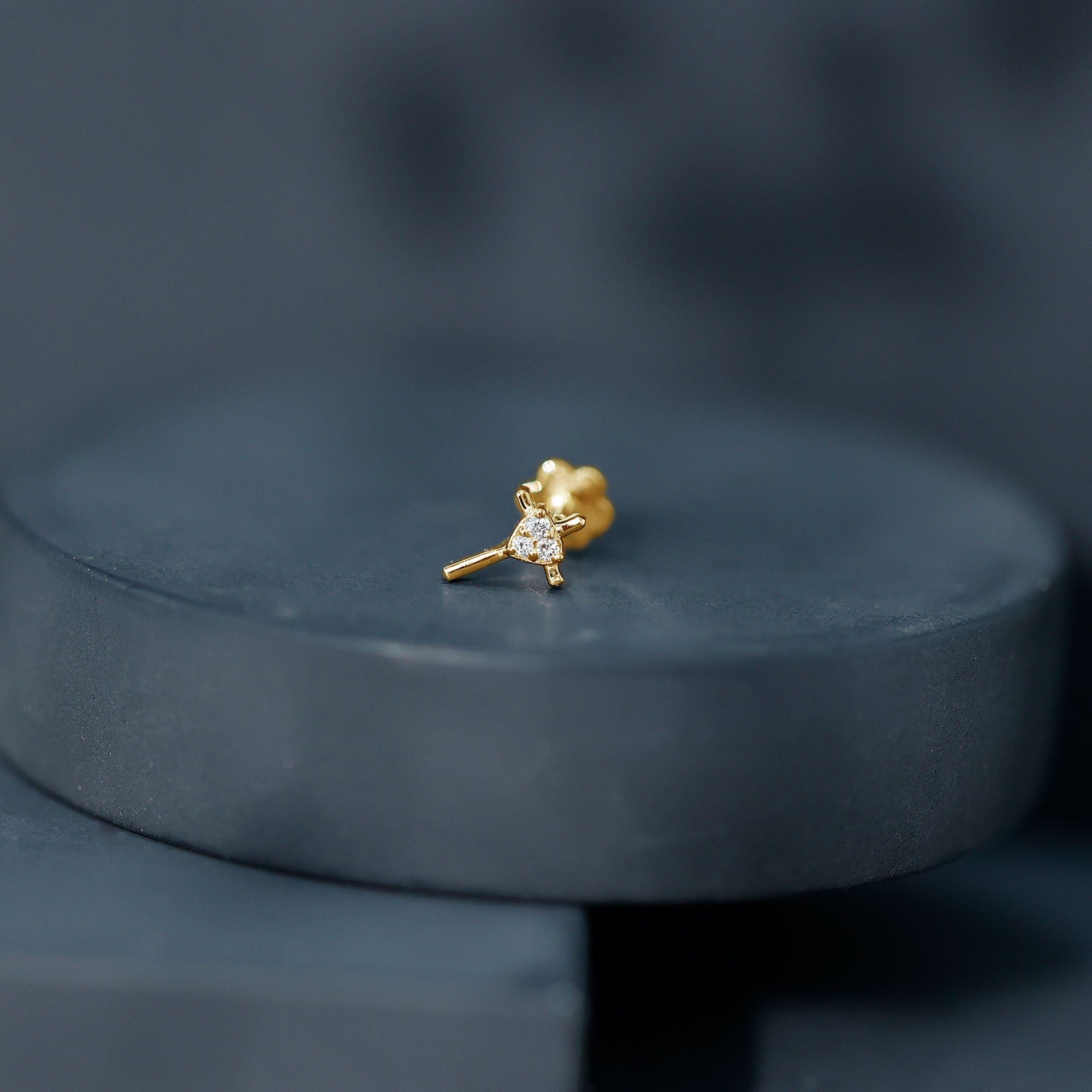 Round Natural Diamond Gold Cross Helix Earring