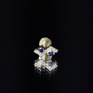 Blue Sapphire and Moissanite Zig Zag Helix Earring in Gold