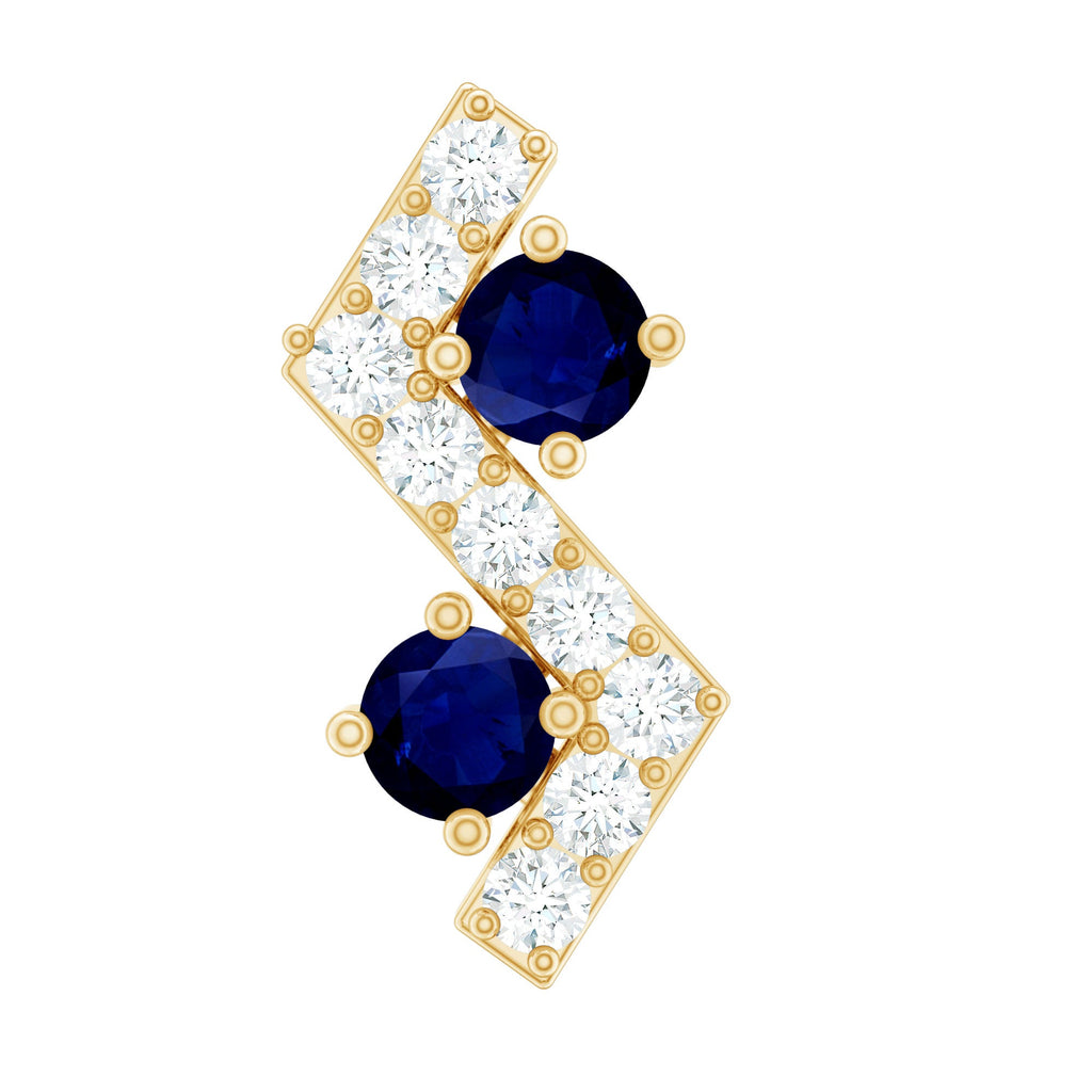 Blue Sapphire and Moissanite Zig Zag Helix Earring in Gold