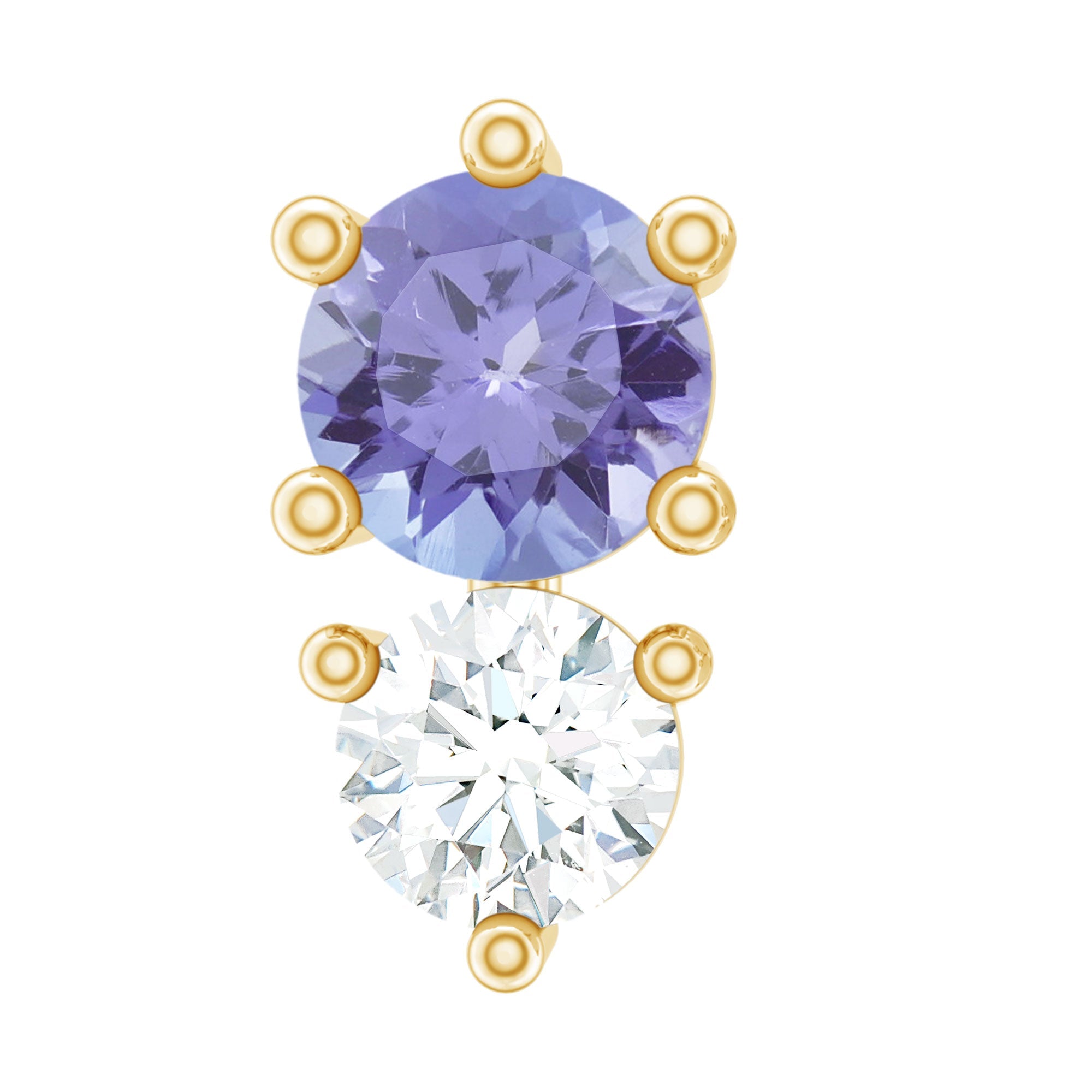Round Cut Tanzanite Diamond Two Stone Conch Earring