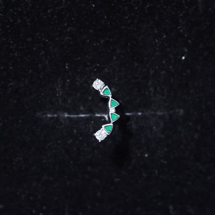 Round Cut Diamond Crawler Helix Earring with Green Enamel