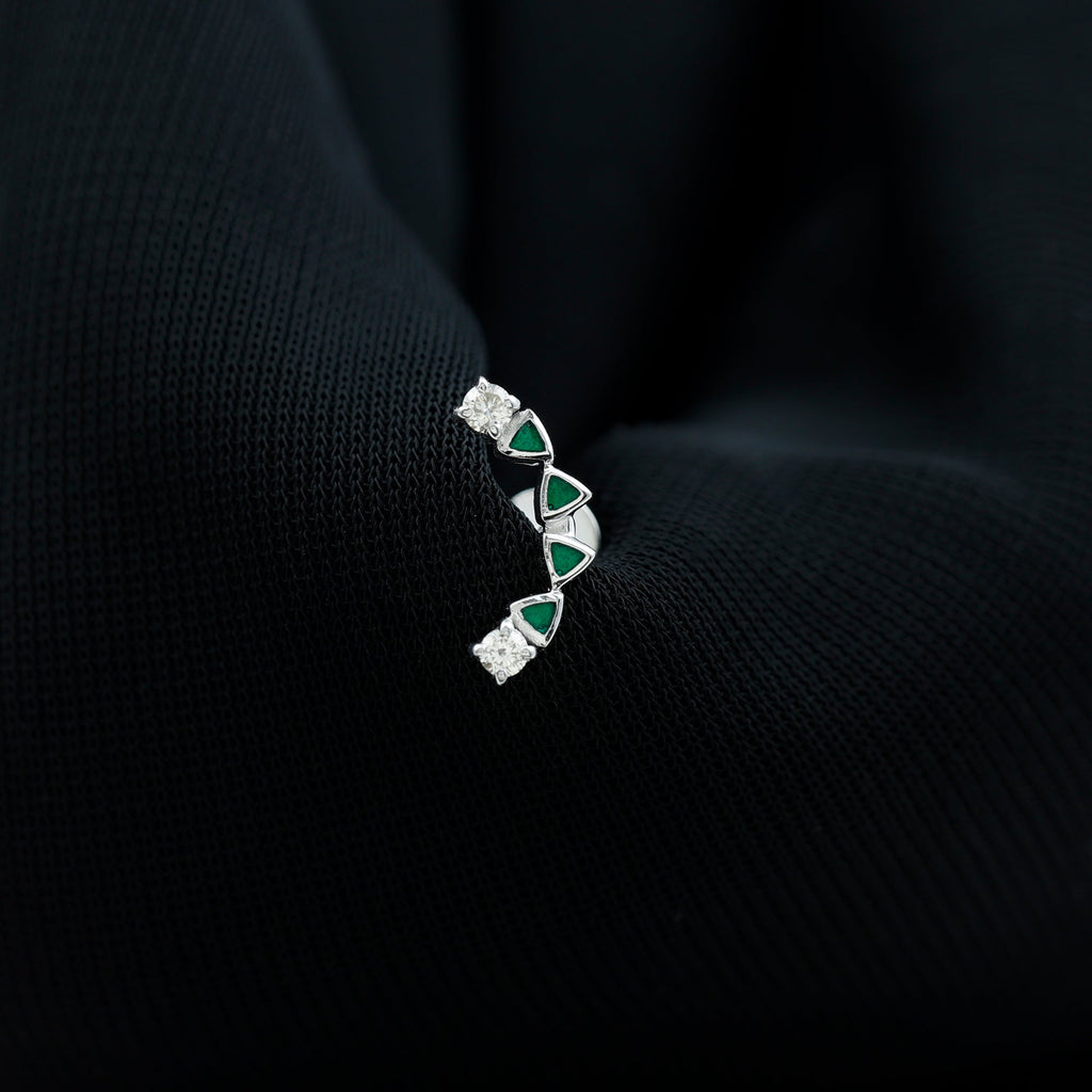 Round Cut Diamond Crawler Helix Earring with Green Enamel