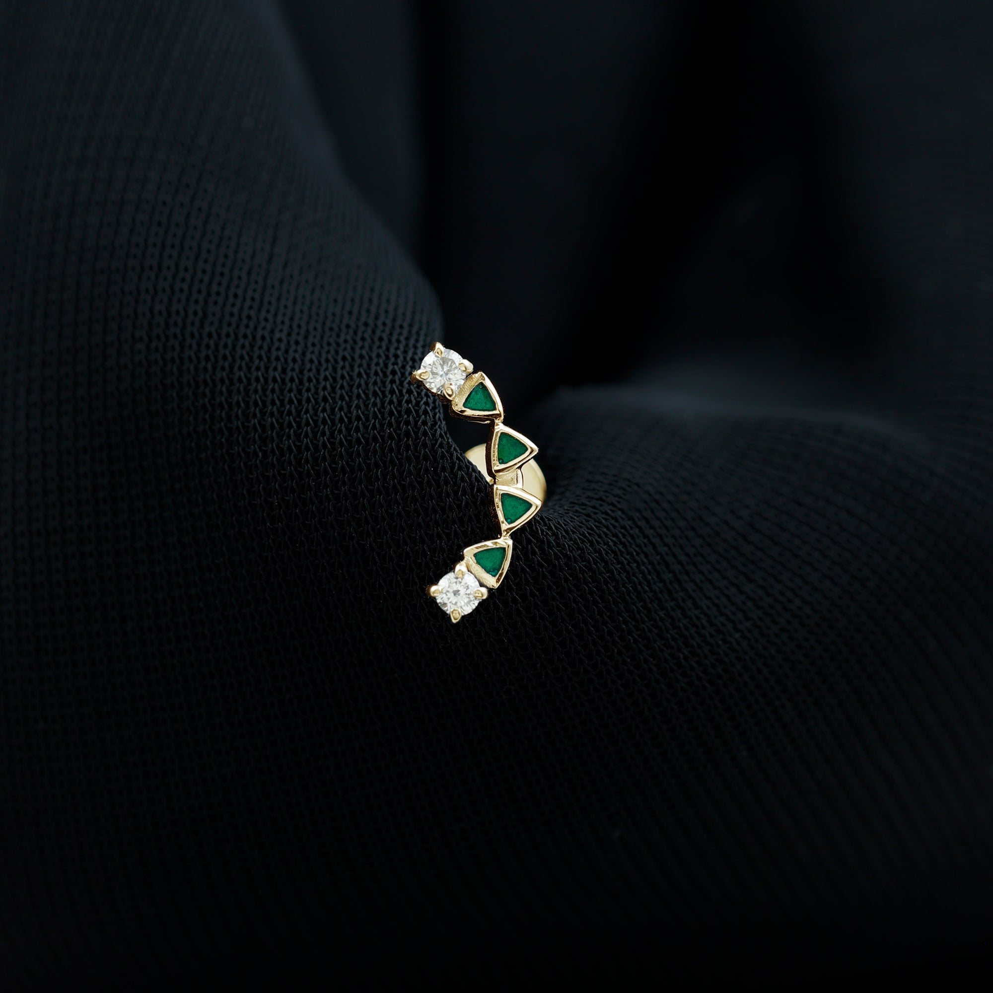 Round Cut Diamond Crawler Helix Earring with Green Enamel