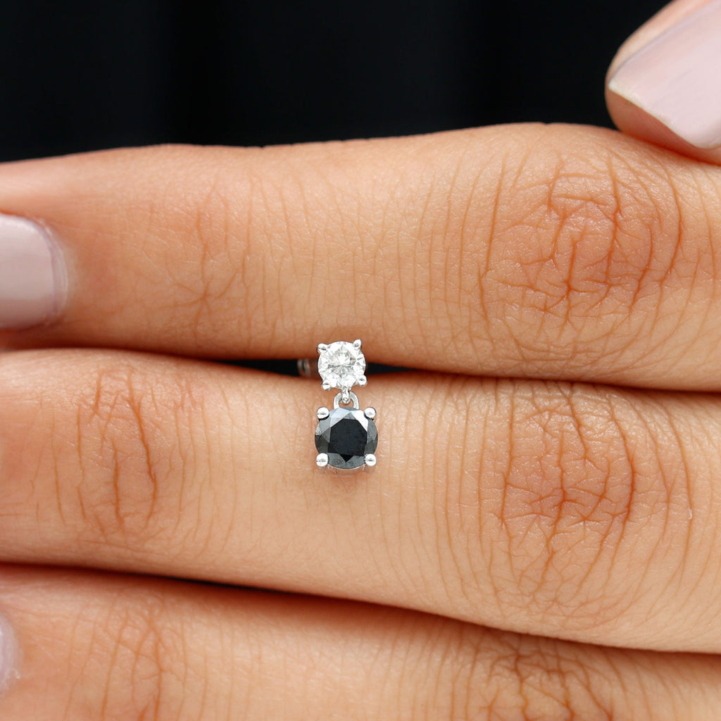 Round Black Onyx and Moissanite Helix Drop Earring