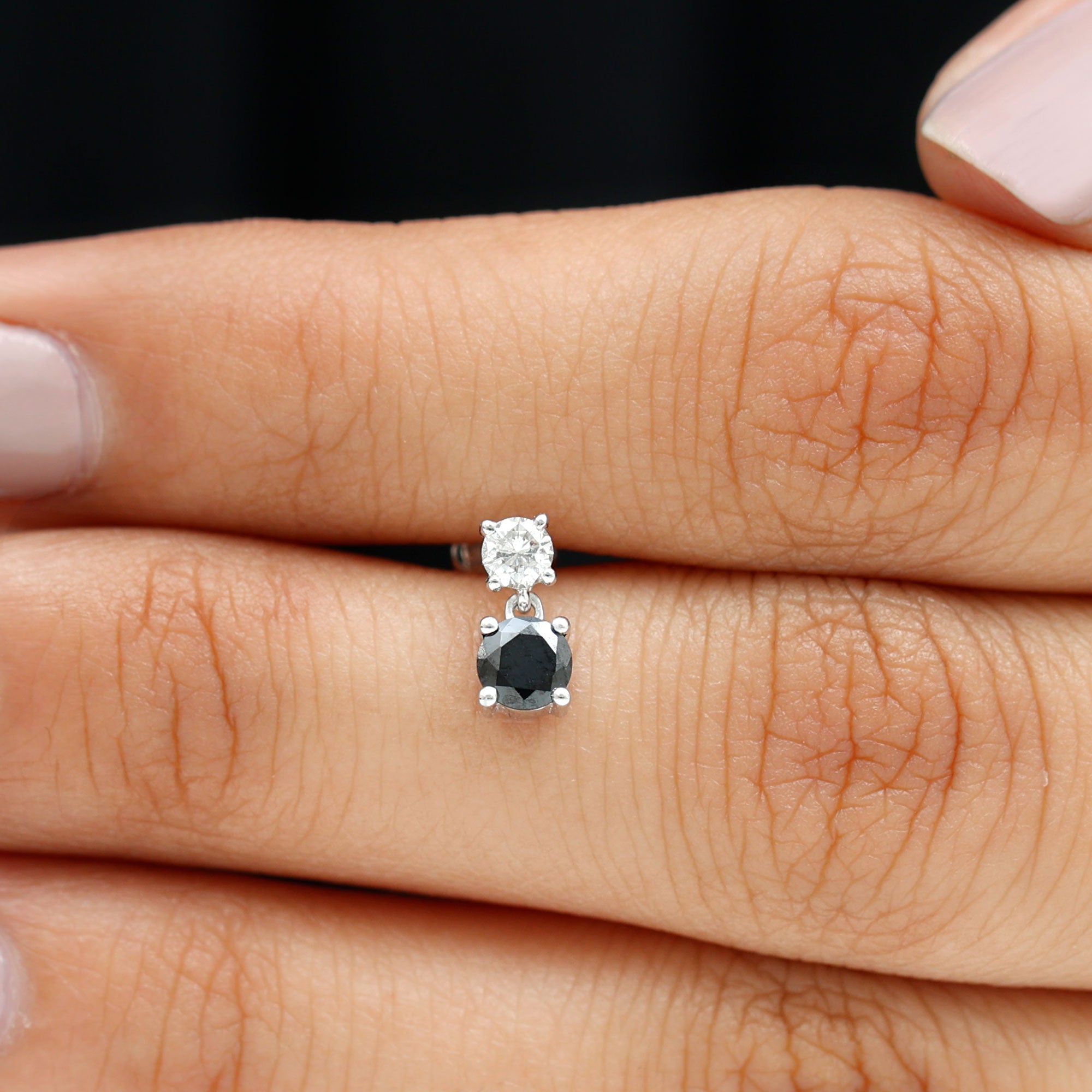 Round Black Onyx and Moissanite Helix Drop Earring