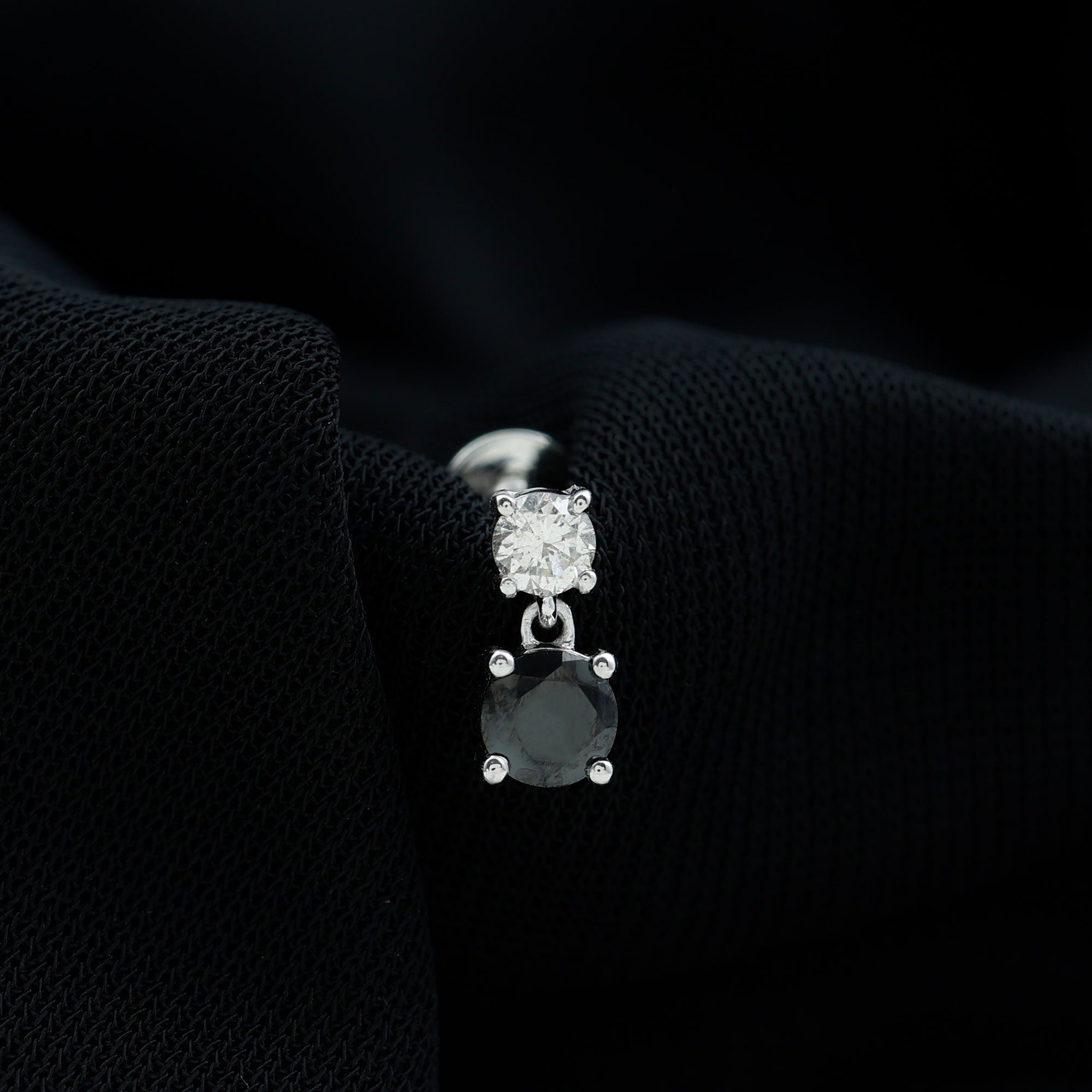 Round Black Onyx and Moissanite Helix Drop Earring