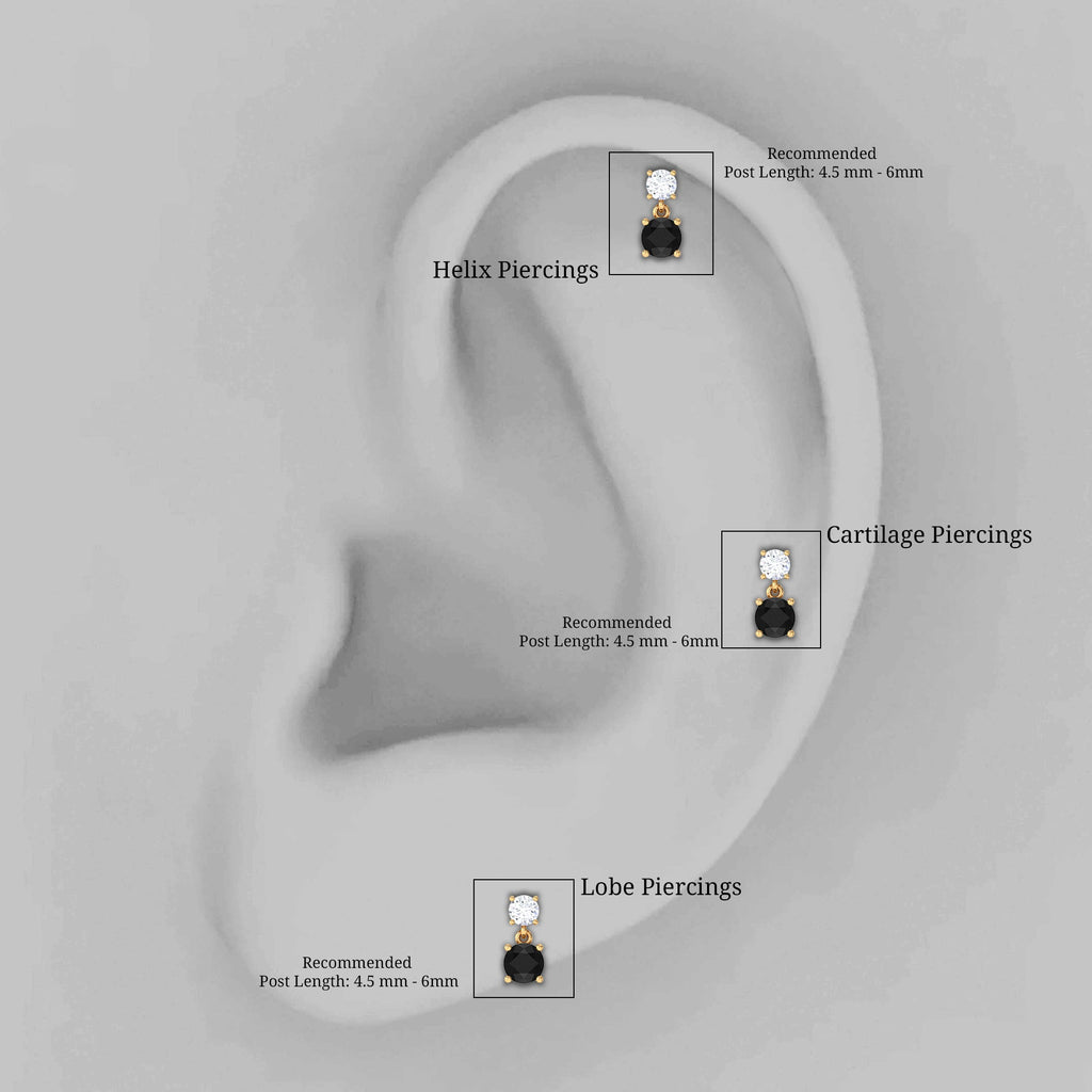 Round Black Onyx and Moissanite Helix Drop Earring