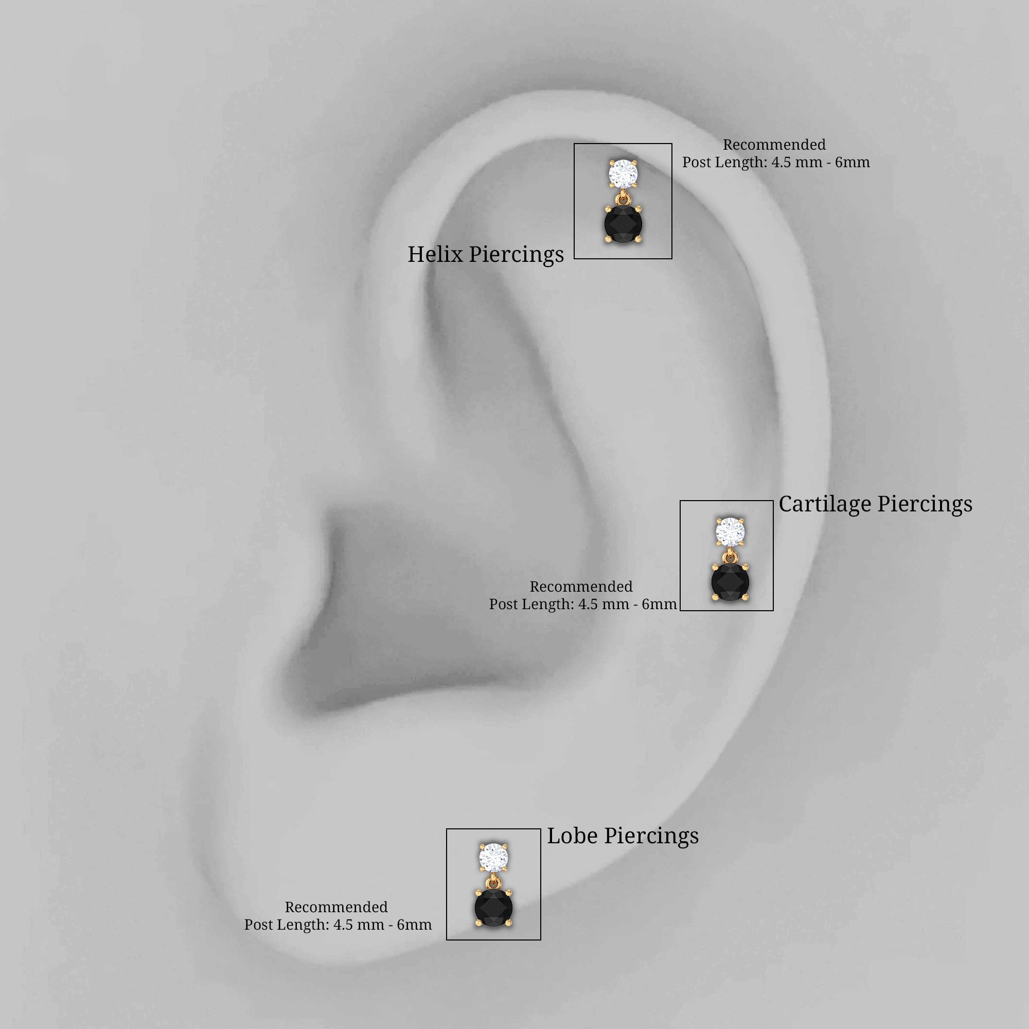 Round Black Onyx and Moissanite Helix Drop Earring